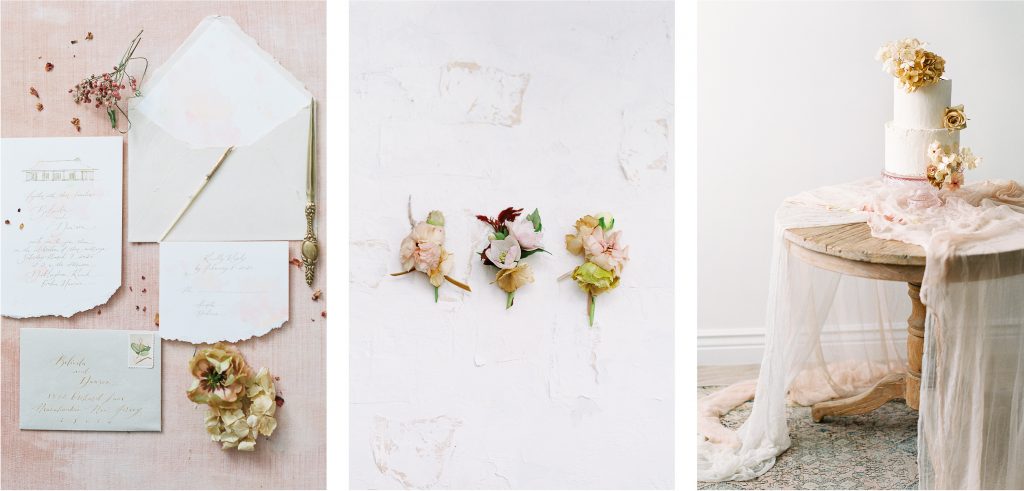 blush fine art stationary boutonnières and wedding cake by Designs by Hemingway 