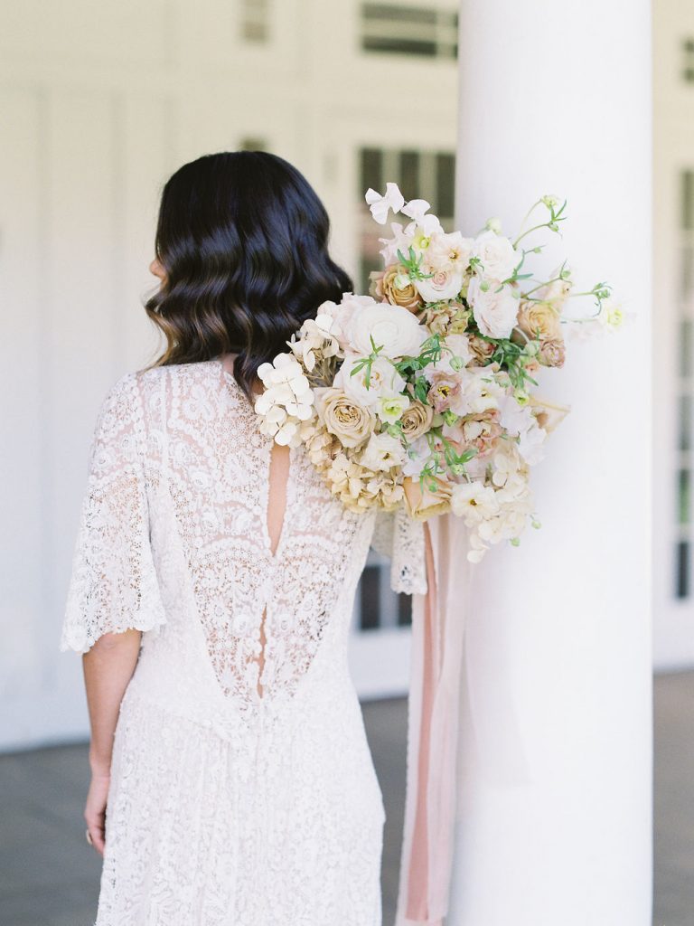 blush bouquet and vintage gown by Designs by Hemingway at Dillingham Ranch

