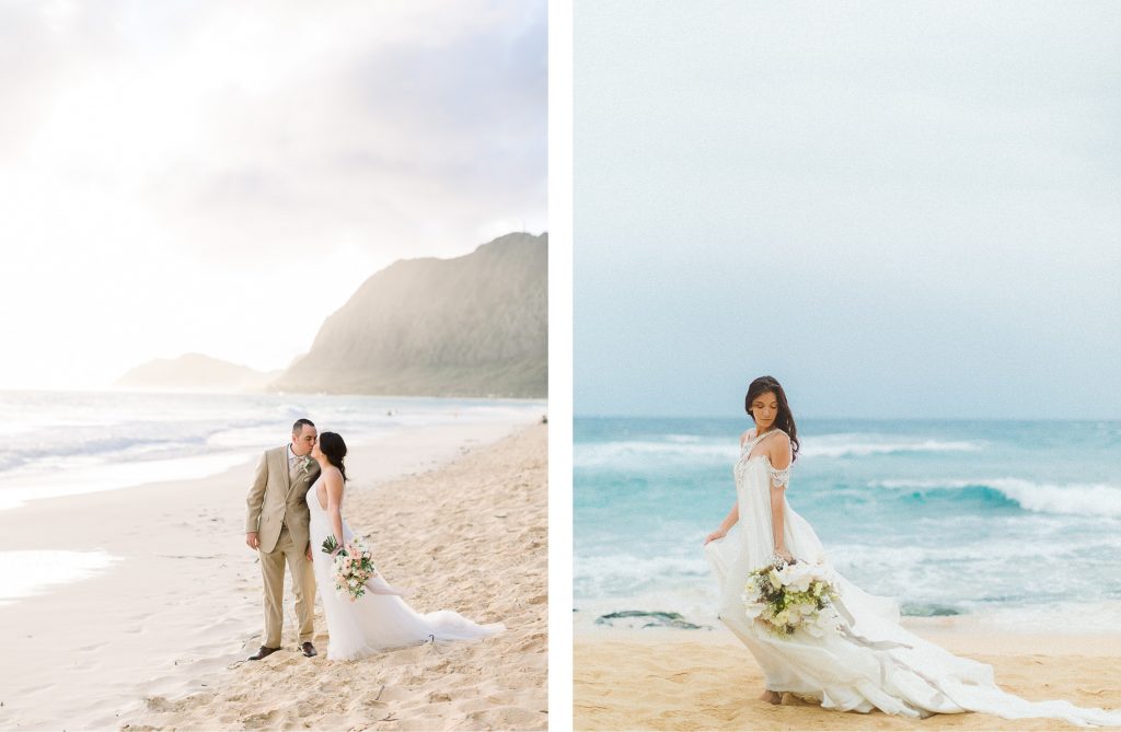 bride and groom eloping on a beach in Oahu, Hawaii