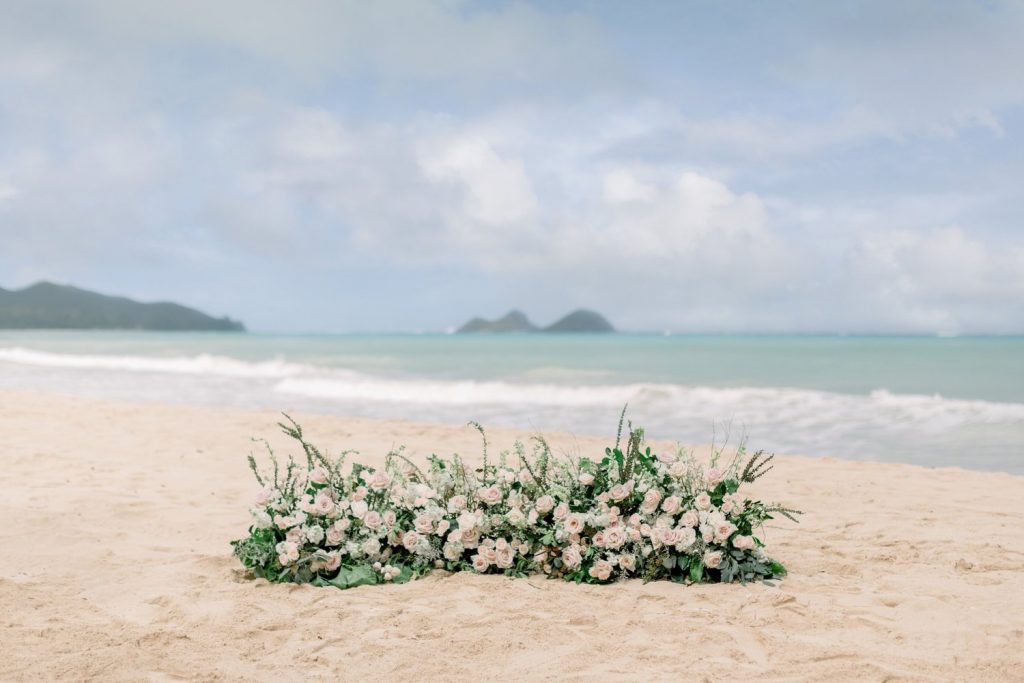 Hawaii beach elopement ceremony florals