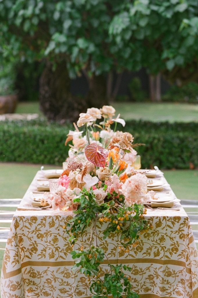 Wedding reception table flower centerpieces in Hawaii