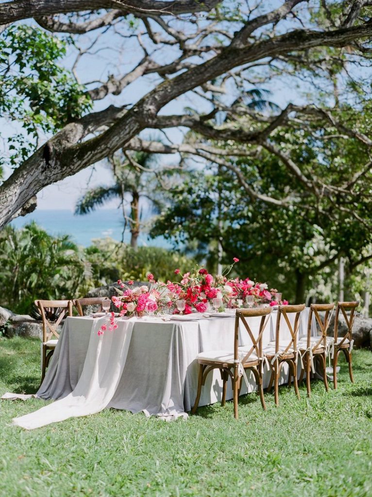 Hawaii-weding -reception table - at -Kualoa-Ranch
